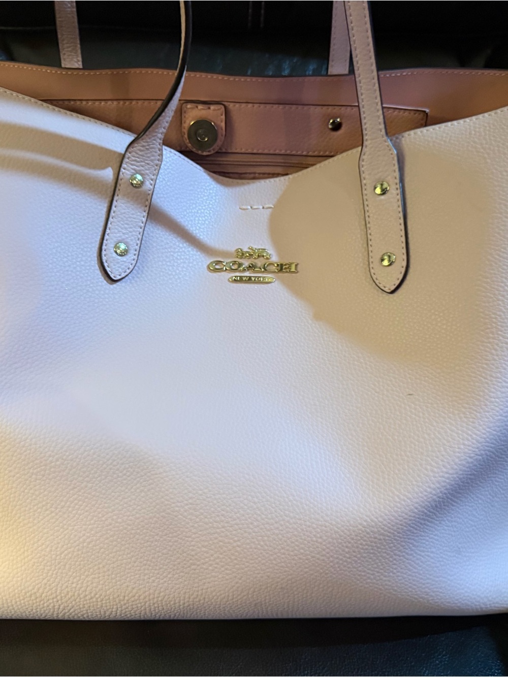 Coach Pebble Leather Tote in Pale Pink with Tan Trim